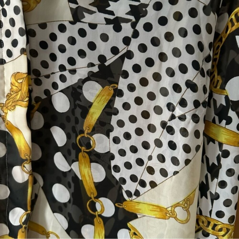 Vintage 90’s Button Up Shirt Polka Dots Gold Chains Black Yellow White - M - Picture 8 of 16